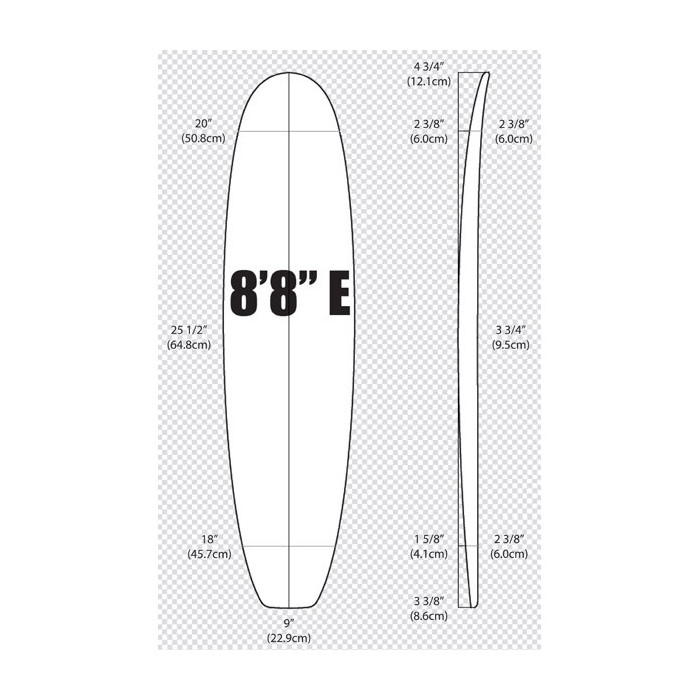 8'8'' E Malibu Arctic Foam - Green Density - 1/4'' Red Cedar