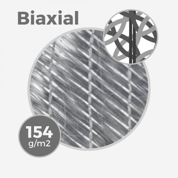 Tissu de fibre de verre e-glass biaxial +45/-45 - 154gr/m - 4,5oz - largeur 63,5cm