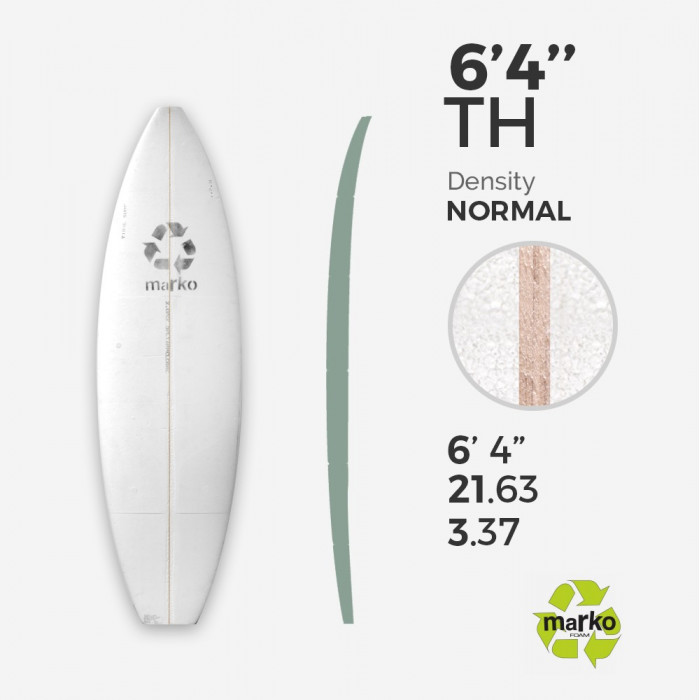 EPS 6'4'' TH - Marko Foam surfboard blank - 4mm Ply - Enviro Foam 2.0