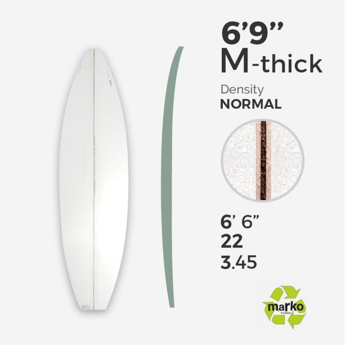 6'9'' M Thick EPS - 6'9'' x 22'' x 3.375'', latte 1/8'' Ply, MARKO FOAM