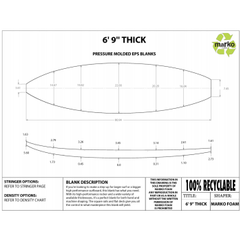 6'9'' M Thick EPS - 6'9'' x 22'' x 3.375'', latte 1/8'' Ply, MARKO FOAM