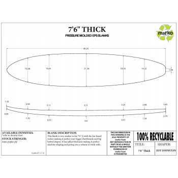 7'6'' Thick EPS - 7'6" X 21.5" X 3.51" - latte 1/8'' Ply, MARKO FOAM