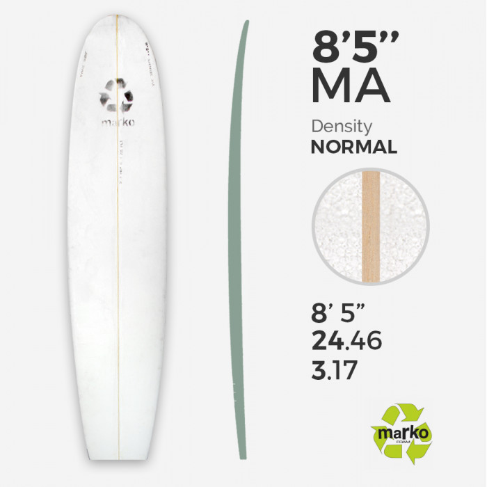 8'5'' Thick EPS - 8'6.65" x 24.46" x 3.8”, 1/8'' Ply stringer, MARKO FOAM